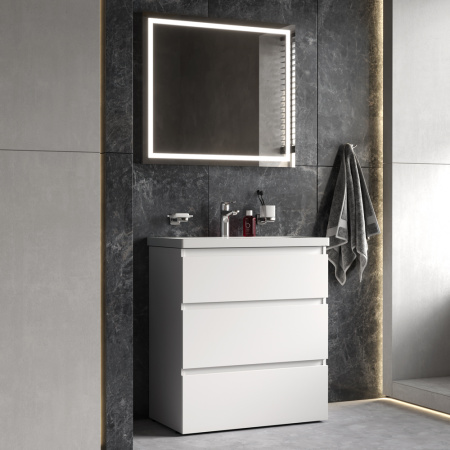 Комплект мебели: тумба 75x43x81 + раковина + смеситель + зеркало + аксессуары Am.Pm Gem S BK91GF подвесной цвет белый/серебристый/хром