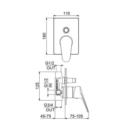 Смеситель для ванны и душа Fiore 86CR6517 встраиваемый в стену хром