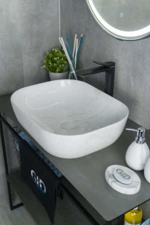 Раковина керамическая Gid Geométrico 53322 50х40 накладная цвет многоцветный без отверстий под смеситель