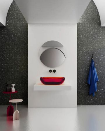 Раковина из полиэфирной смолы Abber KRISTALL AT2805Rubin 60х40 накладная цвет красный без отверстий под смеситель