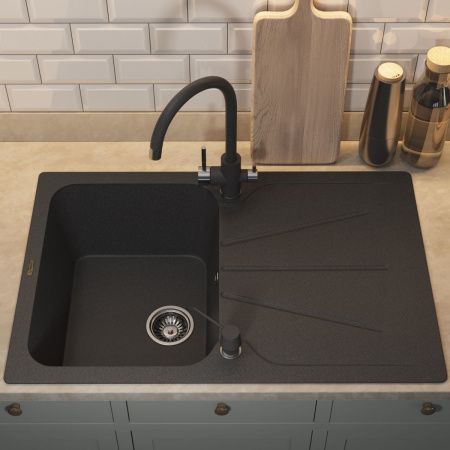 Кухонная мойка Uperwood Quartz Premium UPD-04 3910202115 80х50 цвет черный поверхность матовая