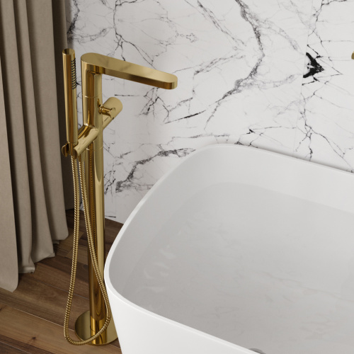 Смеситель для ванны и душа Wasserkraft Ems 7600 7621 напольный золото - фото 2