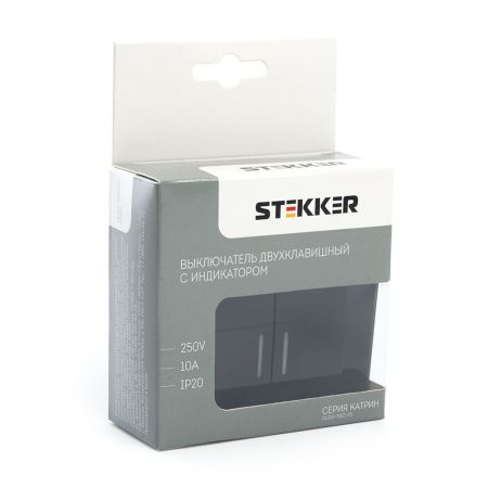 Выключатель 2-клавишный с индикатором Stekker Катрин 39504