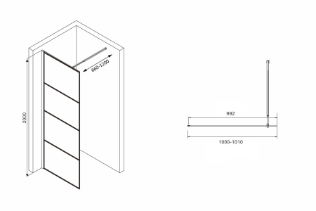 Душевая перегородка Abber Immer Offen AG65100B 100х200 стекло прозрачное профиль черный
