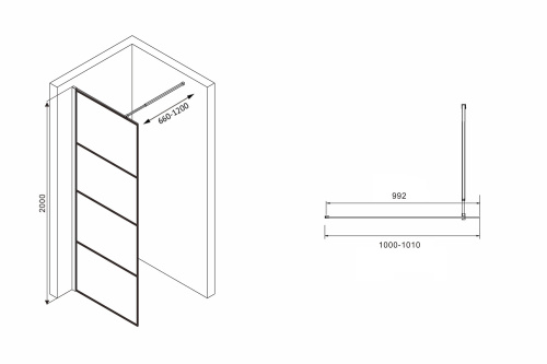 Душевая перегородка Abber Immer Offen AG65100B 100х200 стекло прозрачное профиль черный - фото 4