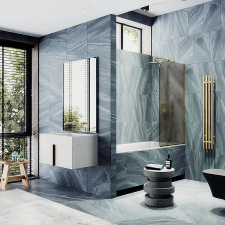 Душевая шторка на ванну Maybah Glass MGV-136-3у 44х140 стекло тонированное профиль золото глянцевое ориентация универсальная