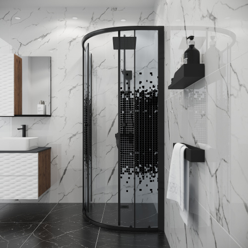 Душевой уголок Niagara Eco NG-1007-14BLACK 88х88 стекло с рисунком профиль черный матовый - фото 4