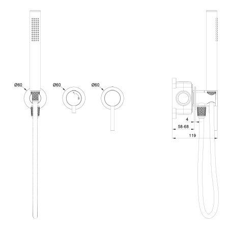 Смеситель для душа Wonzon & Woghand Stick WW-838017-MB встраиваемый в стену черный