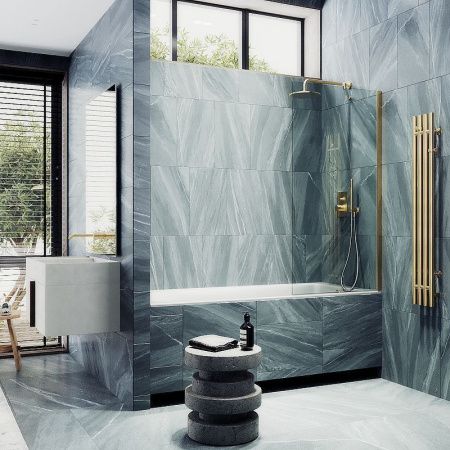 Душевая шторка на ванну Maybah Glass MGV-62-3ш 40х140 стекло прозрачное профиль золото ориентация универсальная