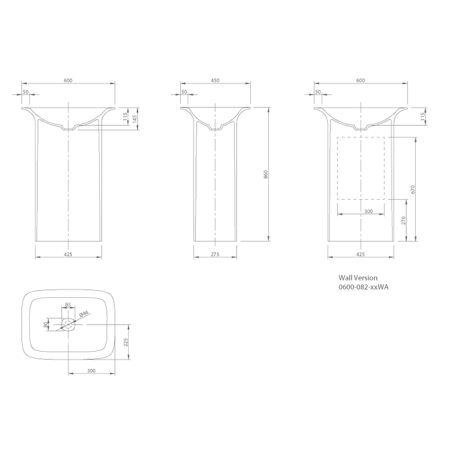 Раковина керамическая Knief Glam 0600-082-01WA 60 см напольная цвет белый без отверстий под смеситель
