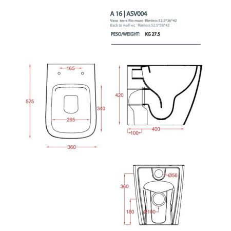 Чаша унитаза приставная Artceram A16 ASV004 01 86 цвет белый без сиденья безободковая