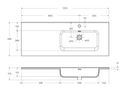 Раковина керамическая BelBagno BB1200ETL-R 121х47 накладная цвет белый глянцевый - фото 2