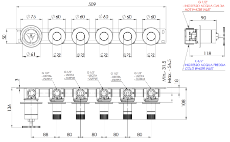 Смеситель для душа Remer Chrono CH98D5PBG встраиваемый в стену золото