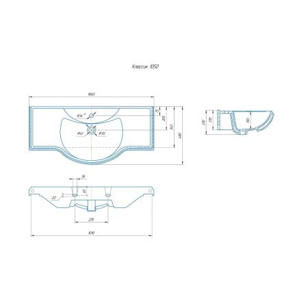Раковина из сантехнического фаянса СанТа Classic105 110х50 накладная цвет белый