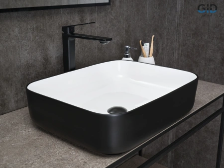 Раковина керамическая Gid Geométrico 52205 50х40 накладная цвет белый/черный без отверстий под смеситель