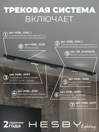 Трековая система со светильниками №4 трехфазная накладная Hesby Lighting ElDeko (ЕлДеко) HSBL_kompl_E004_NI3B3K