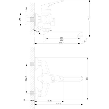 Смеситель для ванны LeMark Luna LM4113C настенный хром