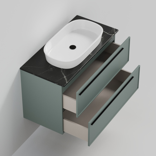 Тумба со столешницей La Fenice ELBA TWIN NFNC-01-ELB-G-100-2-3-GB 100х62х49 подвесная цвет серый/зелёный - фото 2