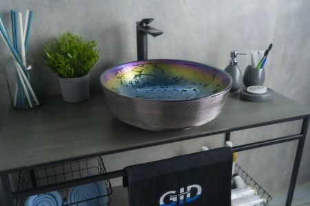 Раковина керамическая Gid Esfera 53332 40х40 накладная цвет хамелеон без отверстий под смеситель