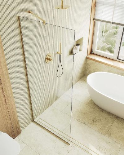 Душевая перегородка Maybah Glass MGD-1352-3у 100х195 стекло прозрачное профиль золото - фото 2