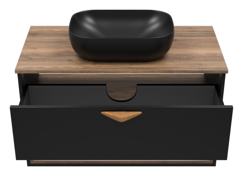 Тумба под раковину Brevita Bergen BER-07090-19-02-1Я 90х48х52 подвесная цвет черный/коричневый - фото 4