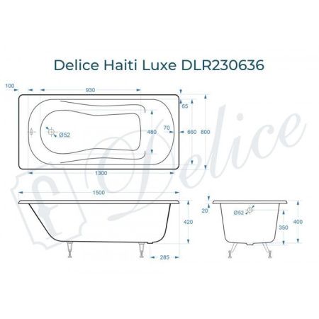 Ванна чугунная Delice Haiti Luxe DLR230636 150х80 пристенная прямоугольная без ножек