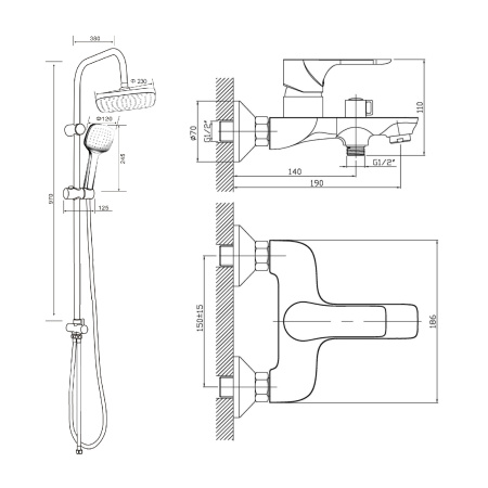 Душевая стойка Orange Aristo M19-944b настенная цвет черный