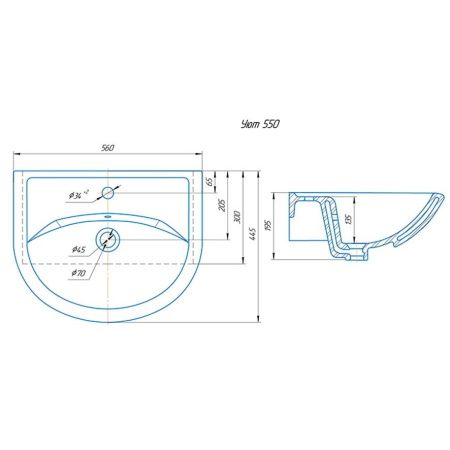 Раковина из сантехнического фаянса СанТа Уют55 60х50 накладная цвет белый