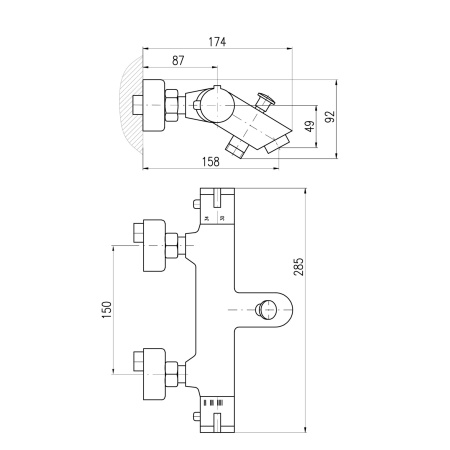 Смеситель для ванны RavSlezak Termo TRM54.5CMAT настенный черный матовый/хром