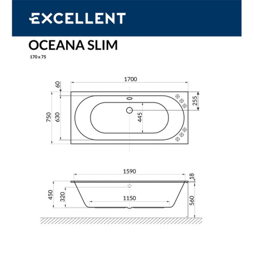 Ванна гидромассажная Excellent OCEANA WAEX.OCE17S.SOFT.CR 170х75  прямоугольная - фото 4