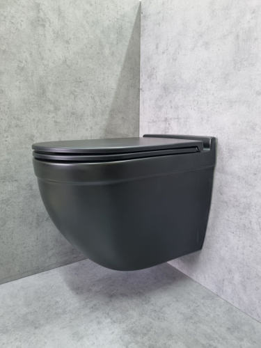 Унитаз подвесной CeramaLux 2198MB черный матовый с сиденьем микролифт каскадный смыв - фото 2