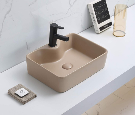 Раковина из санфаянса CeramaLux 7291MC-1 49х38 накладная цвет капучино матовый 1 отверстие под смеситель