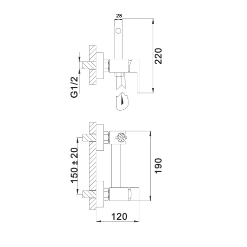 Смеситель с гигиеническим душем D-Lin D180202-S настенный графит - фото 2