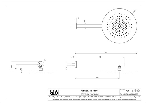 Верхний душ Gessi Gessi316 54148/727 брашированное золото - фото 2