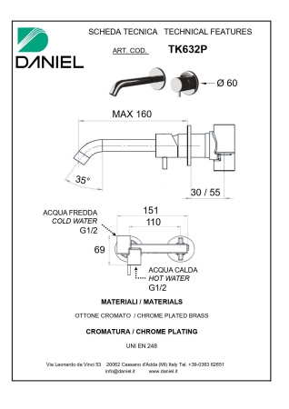 Смеситель Daniel Tokyo TX632P-15 встраиваемый в стену черный матовый