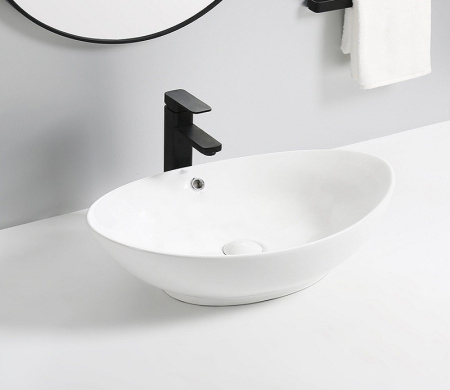 Раковина из санфаянса CeramaLux 9019 59х39 накладная цвет белый 1 отверстие под смеситель