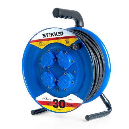 Удлинитель на металлической катушке 4-местный 30м Stekker PRF02-31-30 39786