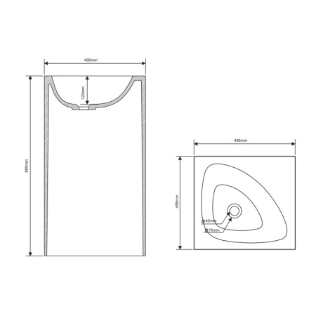 Раковина из искусственного камня Dea Design Washbasins DD2024 495 R9 50х50 напольная цвет коричневый без отверстий под смеситель