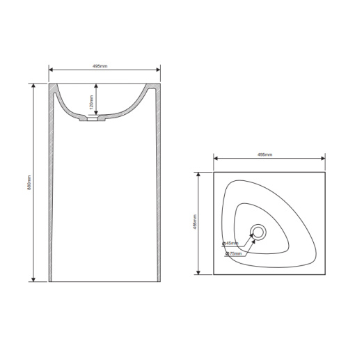 Раковина из искусственного камня Dea Design Washbasins DD2024 495 R9 50х50 напольная цвет коричневый без отверстий под смеситель - фото 2