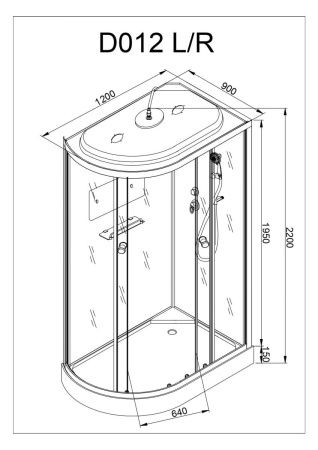 Душевая кабина AvaCan D012SR 120х90 асимметричная с крышей ориентация правая