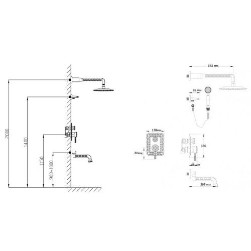 Душевая система Bronze de Luxe 10137DF встраиваемая в стену цвет бронза - фото 3