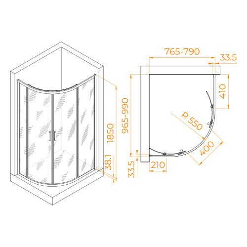 Душевой уголок RGW Passage 41086180-11 80х100 стекло прозрачное профиль хром глянцевый без поддона - фото 2