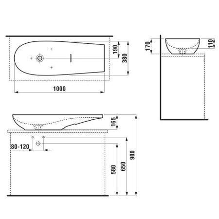 Раковина керамическая Laufen Alessi One 8.1897.4.400.112.1 100 см накладная цвет белый без отверстий под смеситель