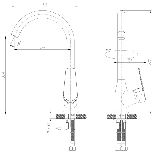 Смеситель для кухни Rossinka S S35-23 на мойку хром - фото 2