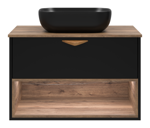 Тумба под раковину Brevita Bergen BER-07080-19-02-1Я 80х48х52 подвесная цвет черный/коричневый - фото 2