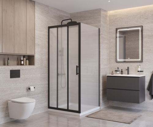 Душевой уголок BelBagno UNO-195 UNO-195-AF-31-90-P-NERO 90х90 стекло рифленое профиль черный без поддона - фото 4