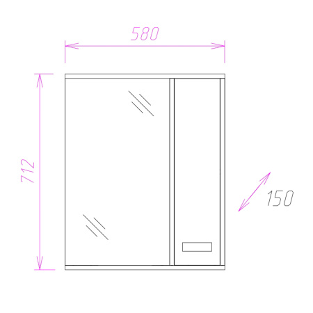 Зеркало-шкаф Onika Гамма 205828 58х15х71 подвесной