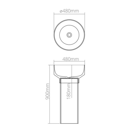 Раковина керамическая Dea Design Pedestal Basin DD2023 480 16 50х50 напольная цвет черный без отверстий под смеситель