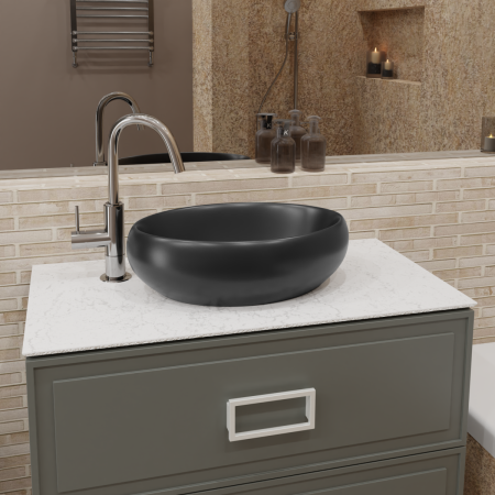 Раковина из сантехнического фаянса CHARUS TORRE BIANCA 700-022B 50х30 накладная цвет черный без отверстий под смеситель