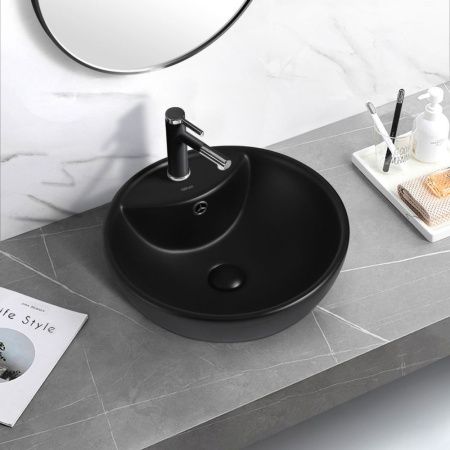 Раковина керамическая Abber BEQUEM AC2101MB 50х50 накладная цвет черный 1 отверстие под смеситель